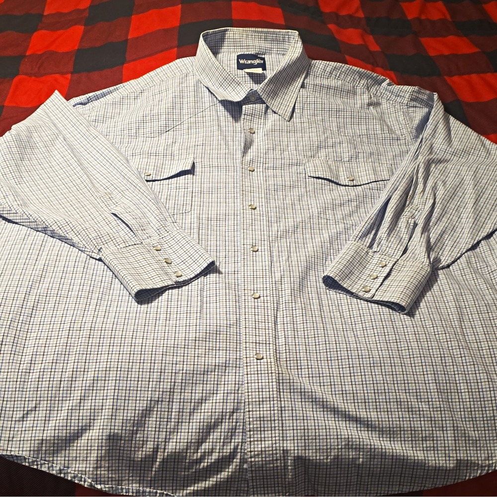 Wrangler Men's Cotton Woven Check Blue/White Button-Up 4X Pockets MWR241M